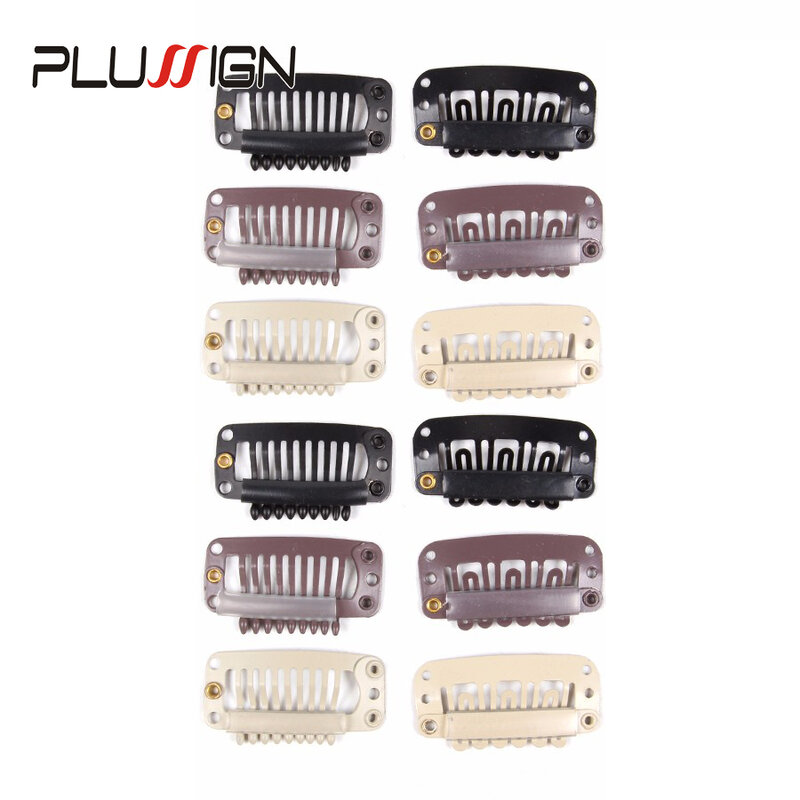 Plussign-clipes de cabelo para extensão de tecelagem, 10-20 pçs, marrom, bege, preto, silicone, grampos para cabeleireiro 32mm