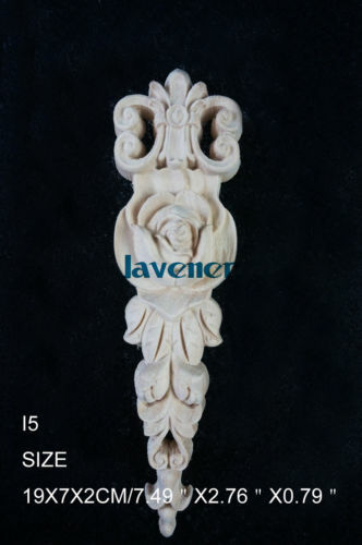I5-19x7x2cm drewno rzeźbione długi Onlay aplikacja niepomalowana rama drzwi naklejka praca stolarz kwiat róży