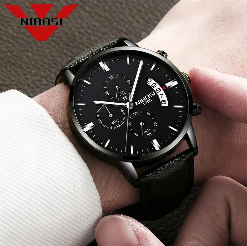 Nibosi นาฬิกาผู้ชายโครโนกราฟนาฬิกาแฟชั่นหรูหราแบรนด์ชั้นนำนาฬิกาข้อมือควอทซ์อนาล็อกนาฬิกาทหาร relogio masculin