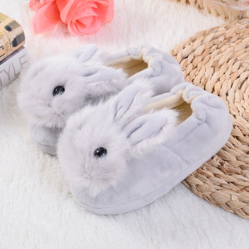 Kocotree Children Cotton Shoes Kids Home Slippers Boys And Girls Baby Cute Rabbit Ears Plush Ball Thickening Warm Indoor Shoes