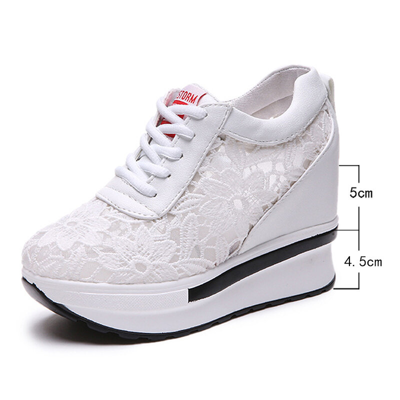 แพลตฟอร์มรองเท้าผ้าใบรองเท้าผู้หญิงรองเท้าสบายๆรองเท้าผ้าใบ Wedges แพลตฟอร์มรองเท้าตาข่าย Breathable ฤดูใบไม้ร่วงรองเท้าผ้าใบสีขาว Zapatillas Mujer