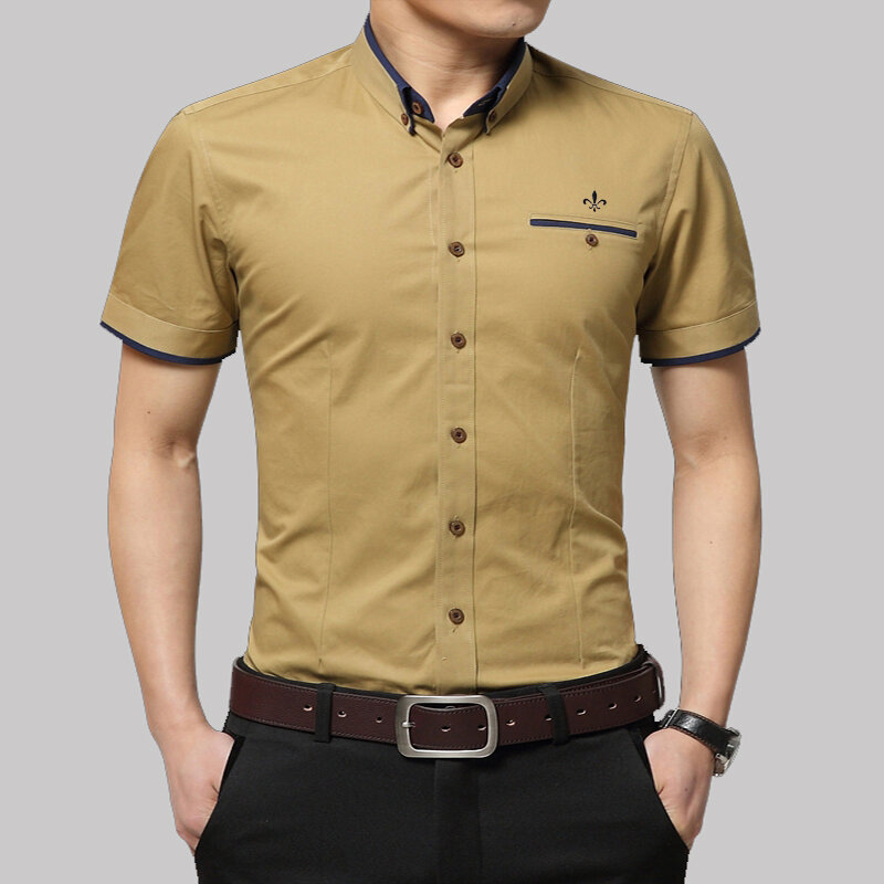 Dudalina, novedad de 2019, camisa de negocios de verano para hombre, camisa de esmoquin con cuello vuelto de manga corta, camisas para hombres