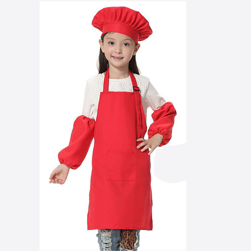 Tablier de cuisine pour enfants, manche, chapeau, poche, maternelle, cuisson, peinture, clics de cuisine, nourriture, delantal, logo imprimé