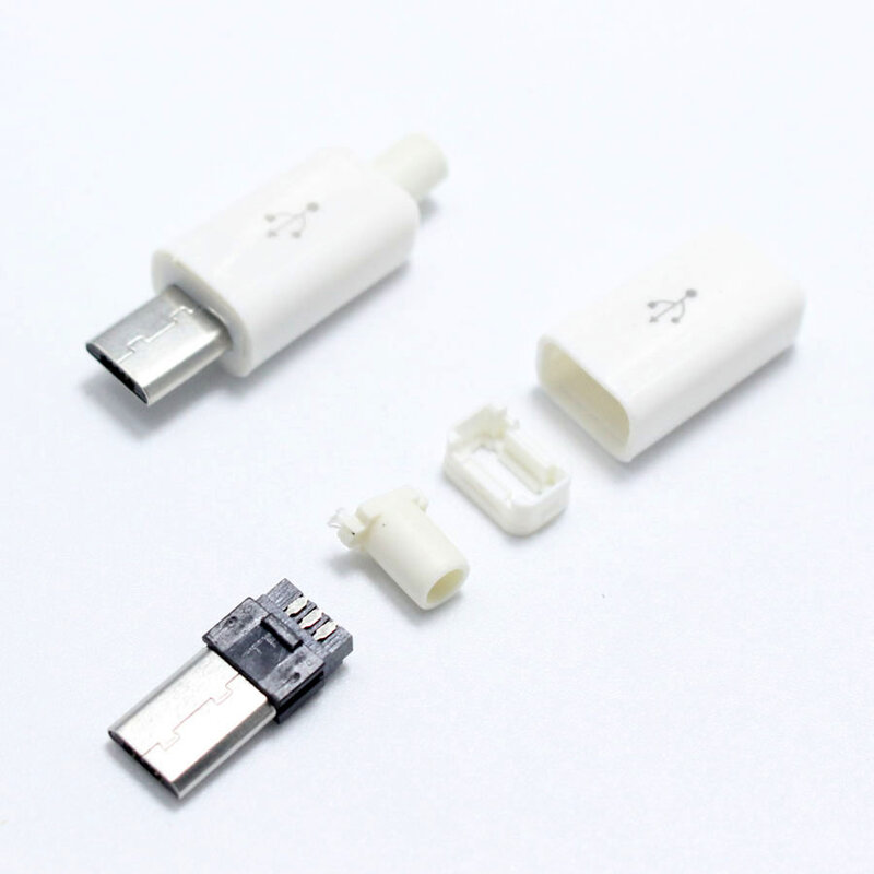 Juego de 10 conectores Micro USB de 5 pines para soldadura, conector macho, cargador 5 P, toma de carga trasera USB, 4 en 1, blanco y negro