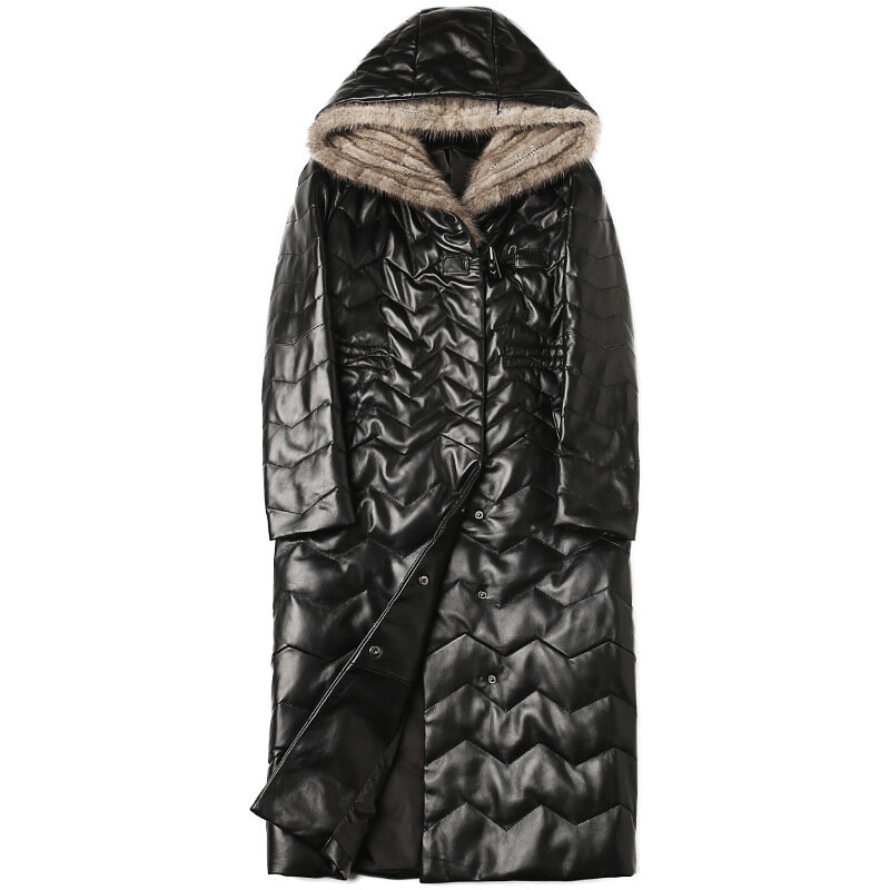 Alta qualidade 100% nova moda inverno quente casaco de pele carneiro das mulheres jaqueta de couro preto plus size 4xl inverno outerwear
