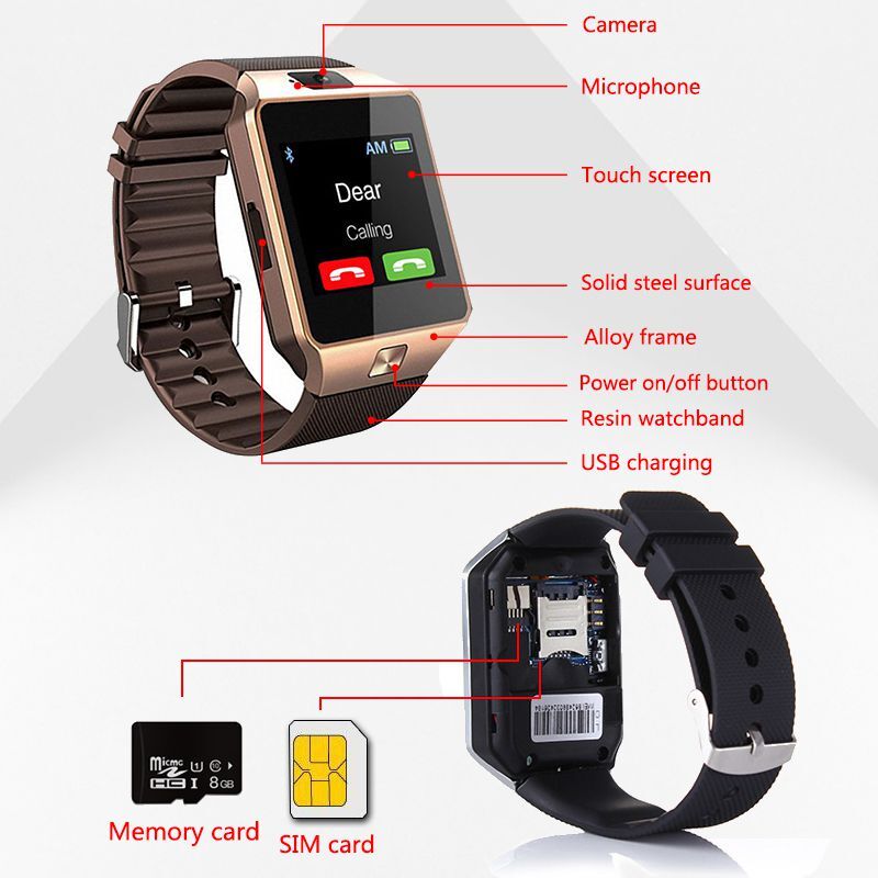 Reloj inteligente DZ09 reloj inteligente compatible con cámara SIM TF hombres mujeres deporte Bluetooth reloj de pulsera para Samsung Huawei Xiaomi teléfono Android