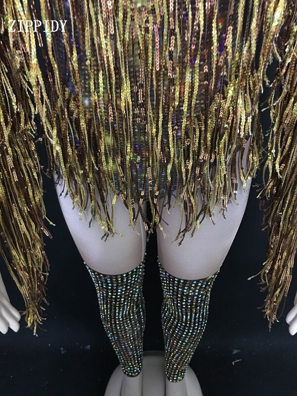 Женский боди с золотыми кисточками и стразами, большой растягивающийся костюм Леотард для джазовых танцев, для вечеринок