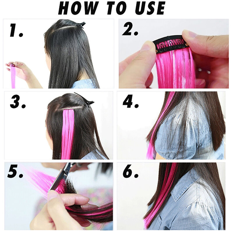 AOSI długie proste kolorowe wyróżnienie syntetyczne doczepy do włosów klip w jednym kawałku Rainbow smuga różowe włosy nici dla kobiet dziewczyna