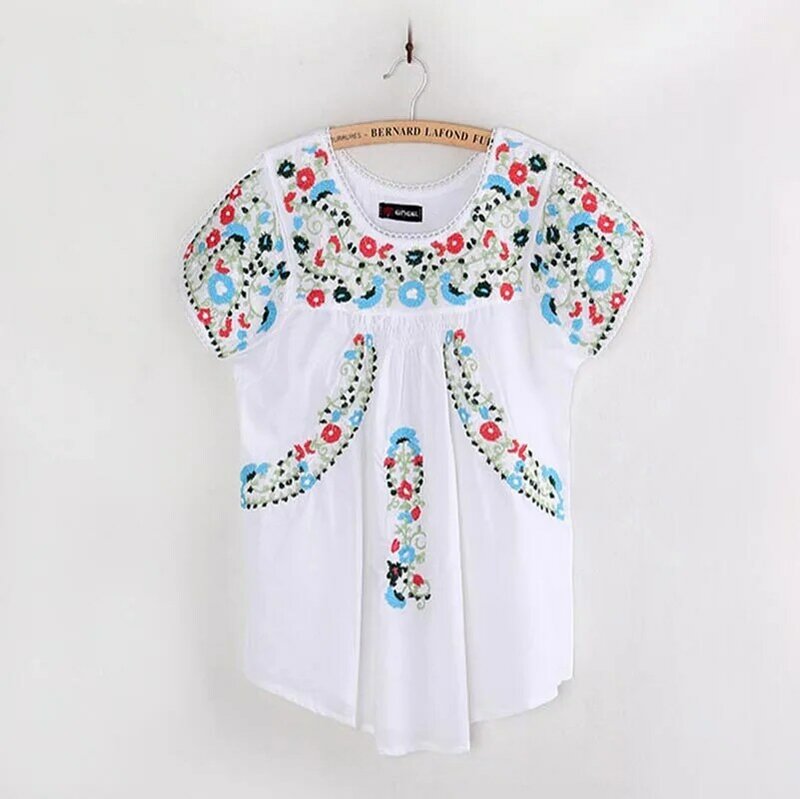 Women Vintage Hippie Oaxacan Mexican BOHO Blouse Floral Embroidered Ethnic Tunic COTTON Retro Tops Blouses Shirts Femme Blusas