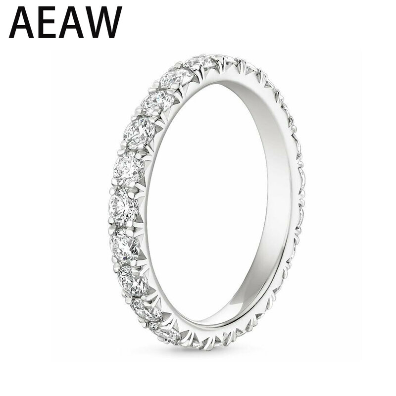 AEW-Anillo de boda Eternity para mujer, oro blanco de 14k, 1,8mm, Color DEF, CVD, HPHT, Diamante cultivado en laboratorio