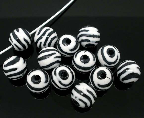 Gratis Pengiriman 50 pcs Zebra Striped Acrylic Spacer Putaran Beads 11mm Temuan Grosir