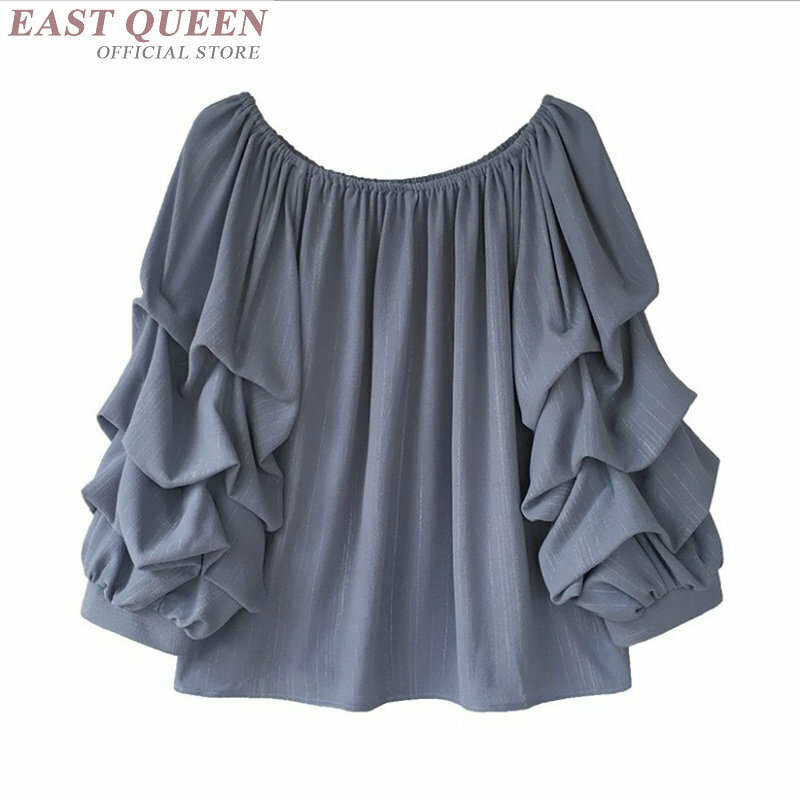 Chiffon blouse shirts untuk wanita lentera tiga perempat lengan o-neck kemeja tops wanita elegan longgar kasual blus DD865 L
