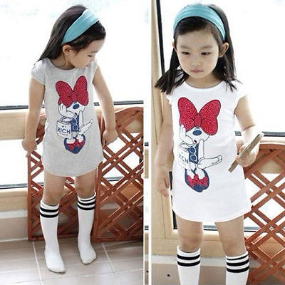 3 4 5 6 7 8 Years Kids Baby Girls Clothes Spring Summer Cute Cartoon Minnie Party Dress Bow Back Outwear Children Clothes