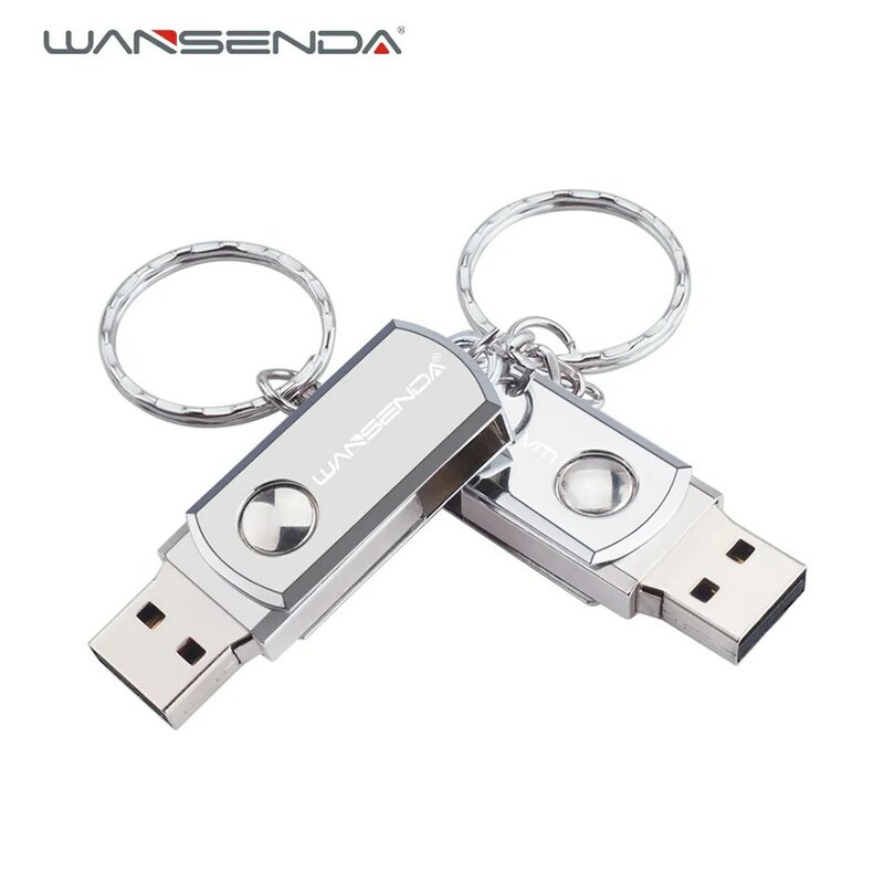Wansenda แฟลชไดร์ฟ USB โลหะ2.0พวงกุญแจปากกาไดรฟ์128GB 64GB 32GB 16GB สแตนเลสแท่ง USB หน่วยความจำ pendrive