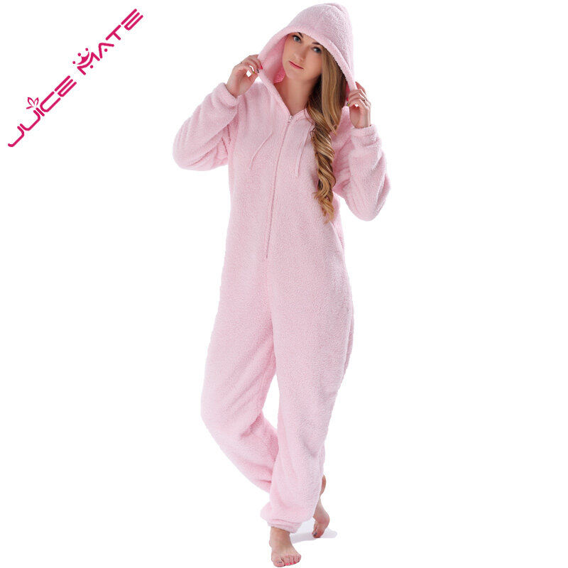Winter Warm Pajamas Women Onesies Fluffy Fleece Jumpsuits Sleepwear Plus Size Hooded Stitch Pajamas Onesie For Women Adult