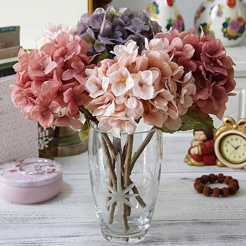 Fleurs artificielles d'automne en soie hortensias fleurs de mariage bouquets de mariée décoration pour table maison fausses fleurs artisanat en plein air