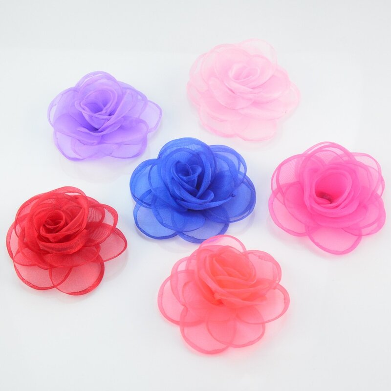 Rosas de Organza transparentes de 3,5 pulgadas, flores de Organza, se puede elegir el color, 50 unids/lote