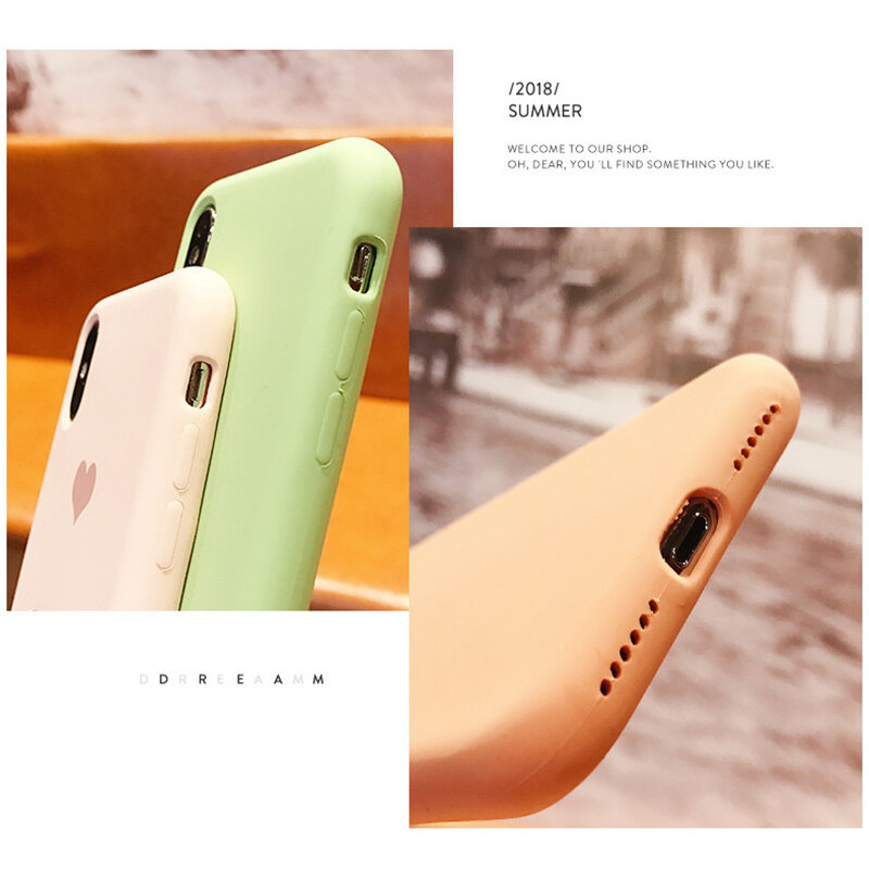 Love Heart Original Soft Silicone Phone Case For iPhone X 10 XS MAX XR Liquid Shockproof Back Cover on iPhone 8 7 6 6S Plus Case