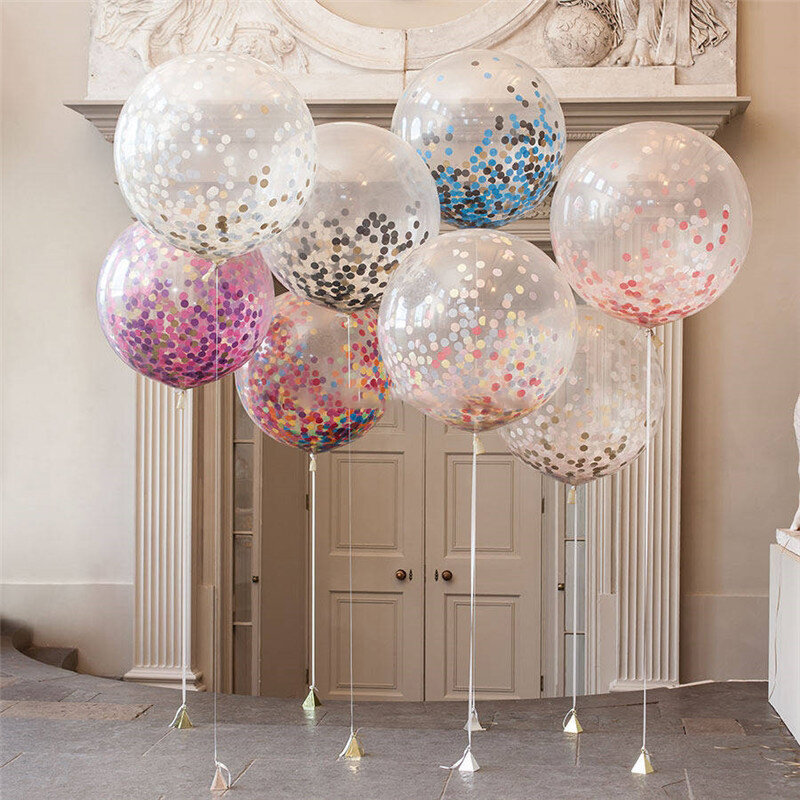 1 Pcs Round Latex Confetti Balloon  5-36 Inch Wedding Birthday Party Confetti Balloon Color Pattern Decoration Accessories