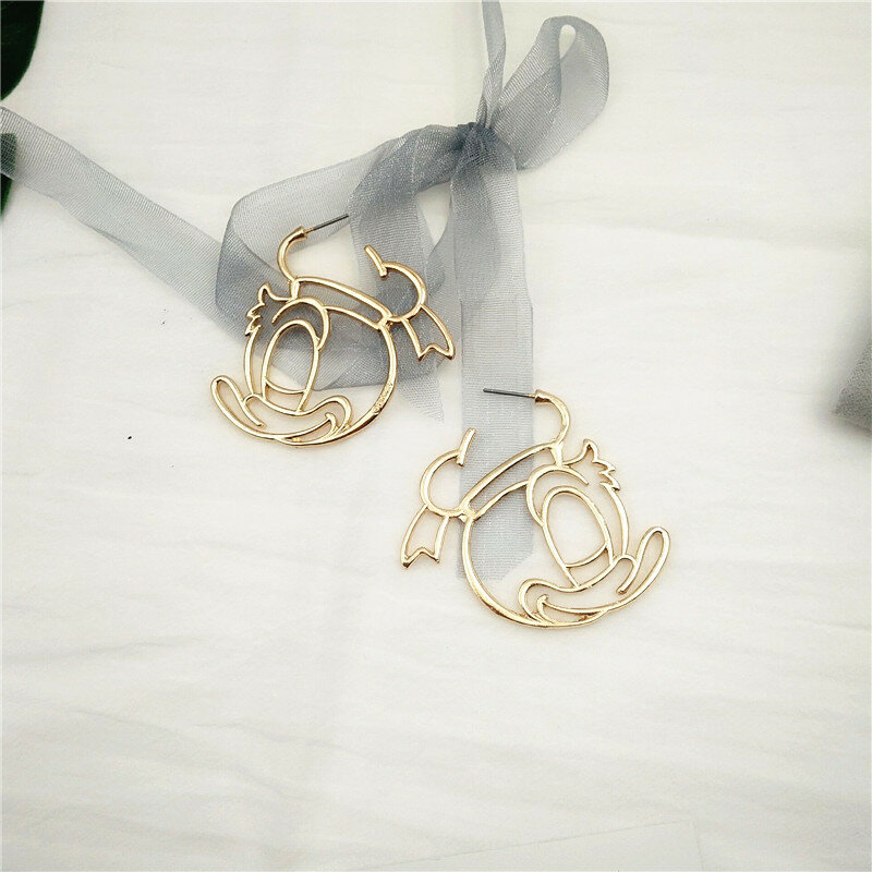 FENGLI Mickey Gold Black Stud Earring for Women Trendy Mouse Daisy Duck Hollow Animal Earrings Friendship Jewelry Gifts