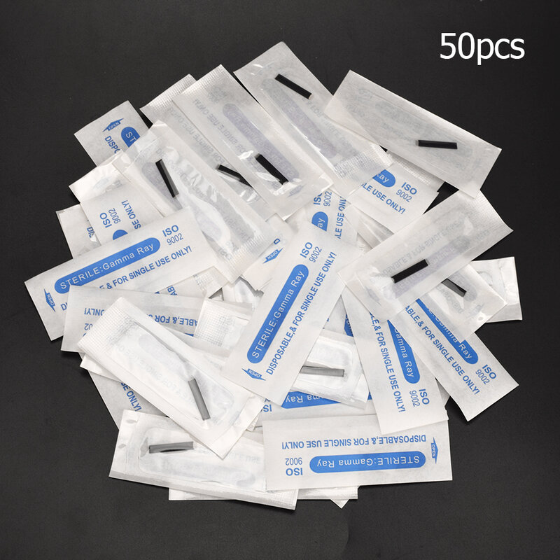 50pcs 12Pin Flat Microblading Shading Blade Permanent Makeup Eyebrow Tattoo Blade Microblading Needles For 3D Embroidery Manual