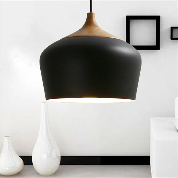 Moderne lampen anhänger lichter Holz und aluminium lampe schwarz/weiß restaurant bar kaffee esszimmer LED hängen leuchte