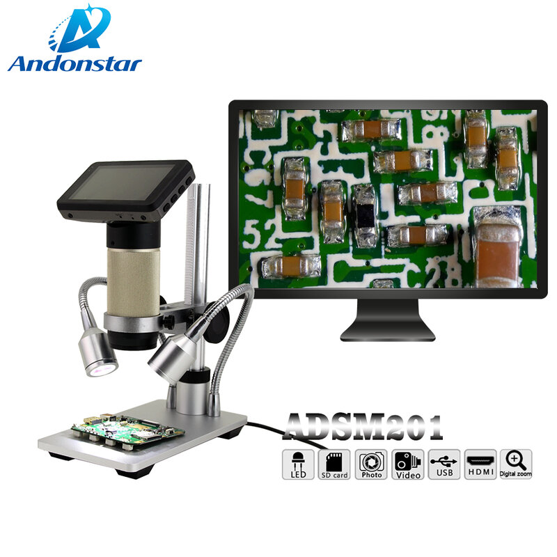 Цифровой микроскоп Andonstar ADSM201 HDMI, микроскоп с большим радиусом действия до 300X USB для пайки печатных плат, лупа, микроскоп