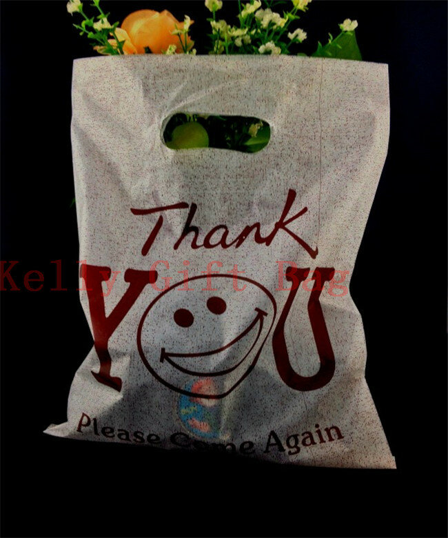 50ピース25 × 35センチコーヒー"ありがとう"プラスチック製ギフトバッグ厚い服ジュエリー包装バッグ好意プラスチックショッピングバッグ付きハンドル