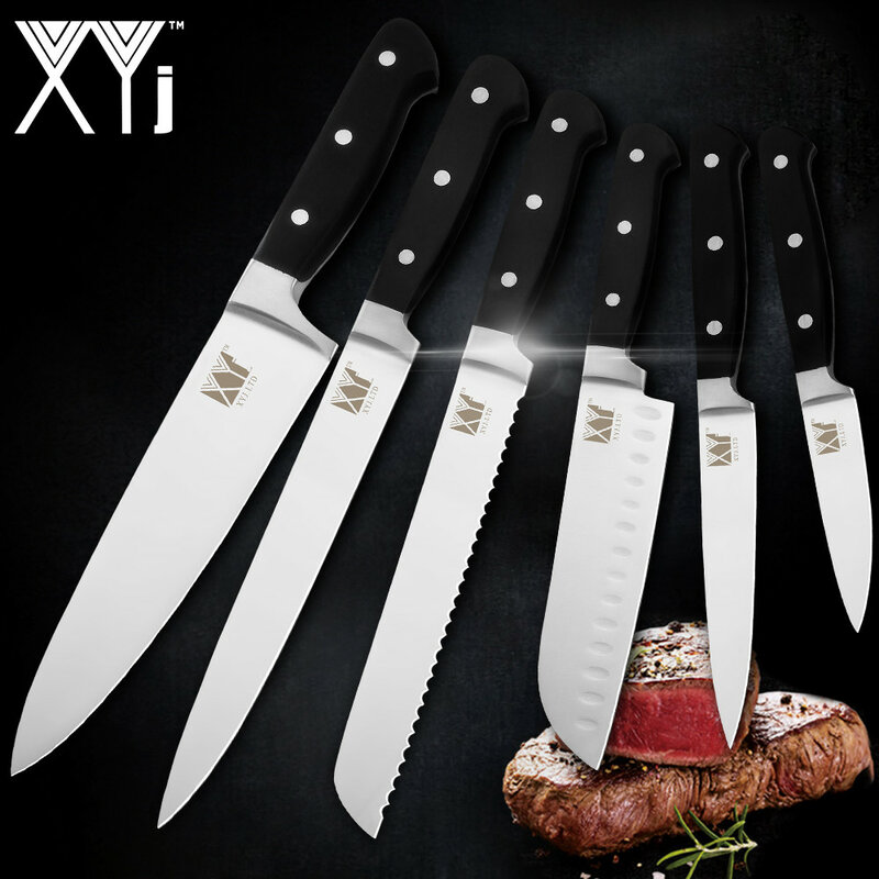XYj Stainless Steel Kitchen Knives Paring Utility Santoku Chef Slicing Bread Stainless Steel Knives ABS Handle Kitchen Tools