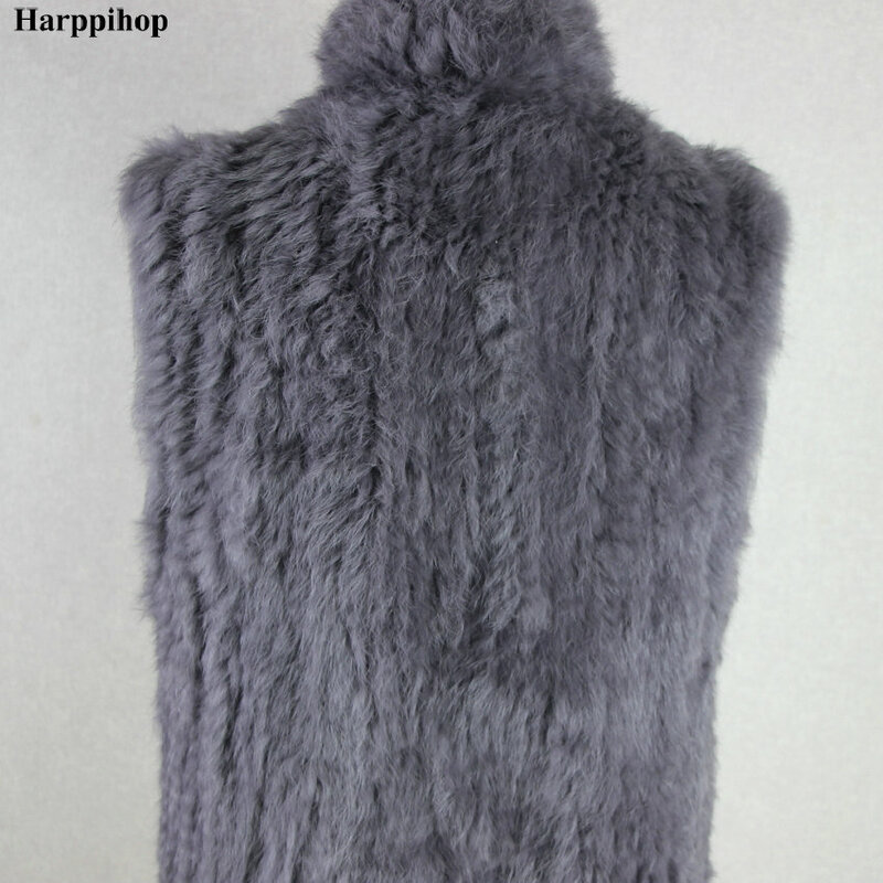 Chaleco de punto de piel de conejo Real para mujer, Jersey sólido, abrigo cálido a la moda