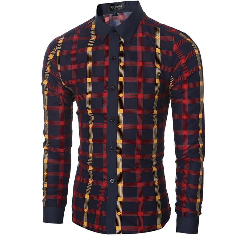 Брендовая Высококачественная модная мужская рубашка с длинным рукавом, топы, Клетчатая Мужская Повседневная модная рубашка, клетчатые рубашки XE007203
