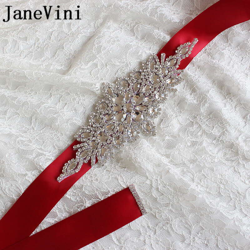 JaneVini 高級クリスタルラインストーン結婚式のベルトやサッシシルバー宝石ブライダルサッシュウエディングドレスベルトダイヤモンドリボン