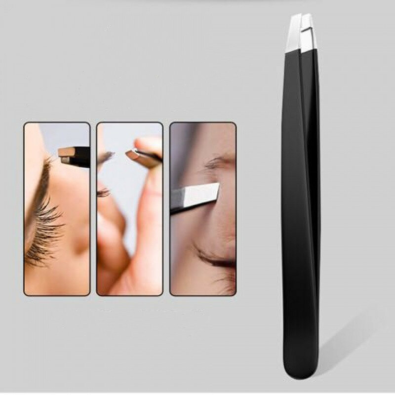 Black Eyebrow Tweezers Stainless Steel Slant Tip Hair Removal Makeup Tool Kit Eyelashes Extension  Double Eyelid  Application