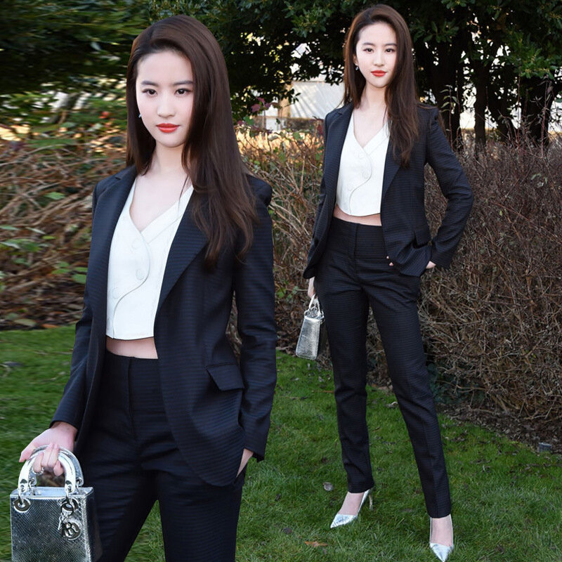 2020 패션 슬림 블레이저 및 자른 바지 정장 여성 Office 작업 착용 스타 같은 스타일 바지 정장 여성 가을
