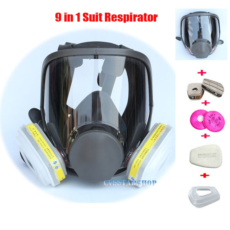 9 em 1 pintura de pulverização de segurança respirador máscara de gás mesmo para 3m 6800 máscara de gás rosto cheio facial respirador