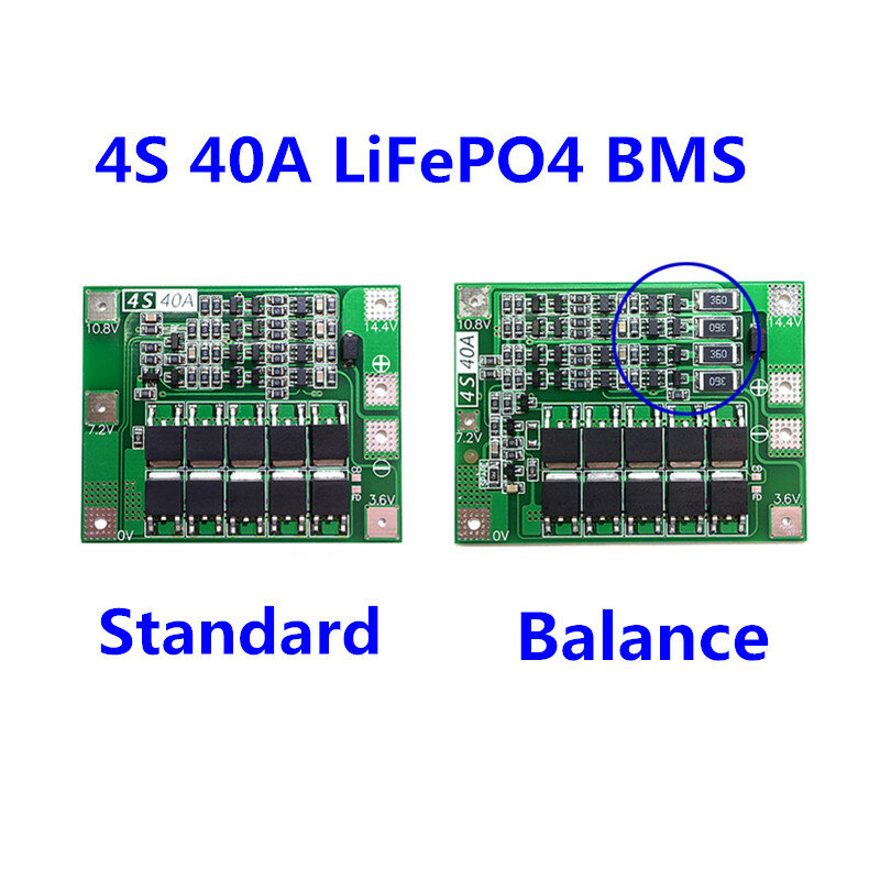 4S 40A 12.8V 14.4V 18650 LiFePO4 BMS/แบตเตอรี่ลิเธียมเหล็กบอร์ดป้องกัน equalization เริ่มต้นเจาะมาตรฐาน/Balance