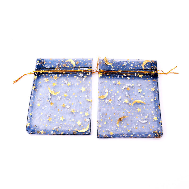 50 Stks/partij 9X12 7X9Cm Kleine Organza Bag Bruiloft Decoratie Charms Sieraden Verpakking Tassen Moon Star trekkoord Gift Bag Zakjes
