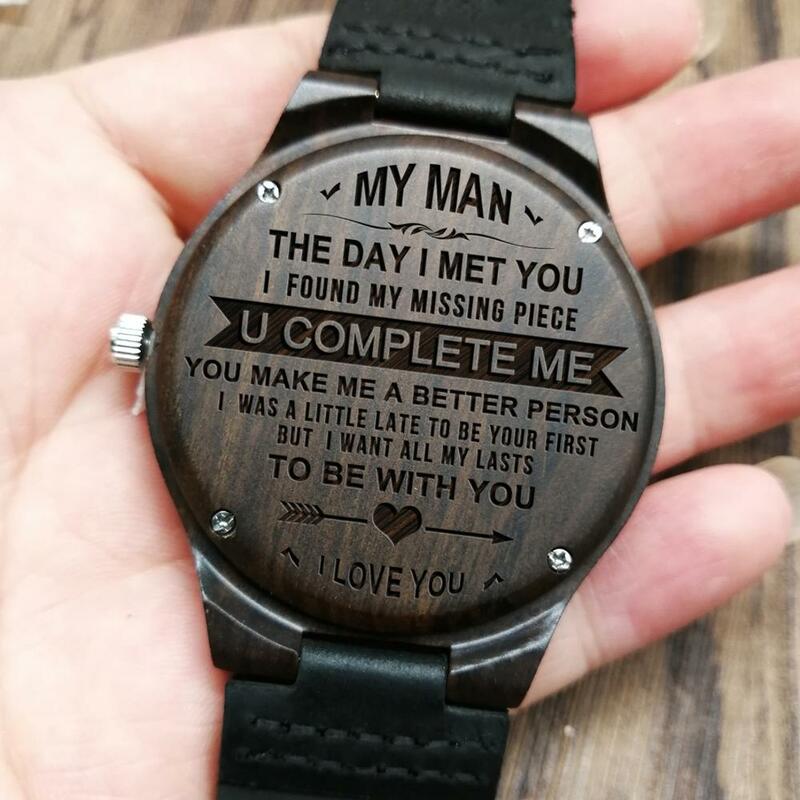 To My Man - For Husband Or Boyfriend Engraved Wooden Watch Luxury Men Watches Birthday Holiday Anniversary Gifts