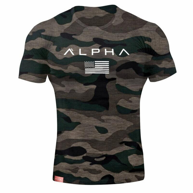 Alpha camiseta masculina militar, de algodão, gola redonda, manga curta tamanho americano, para treino topos