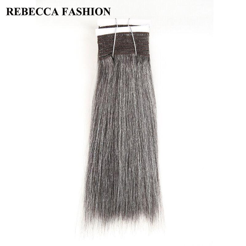Rebecca-extensiones de cabello humano liso Yaki brasileño Remy, 1 paquete de 10-14 pulgadas, color negro, gris y plateado, 113g