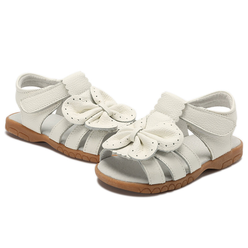 2022 novo verão crianças sandálias para meninas de couro genuíno bowtie princesa sapatos crianças sandálias praia do bebê da criança sapatos branco