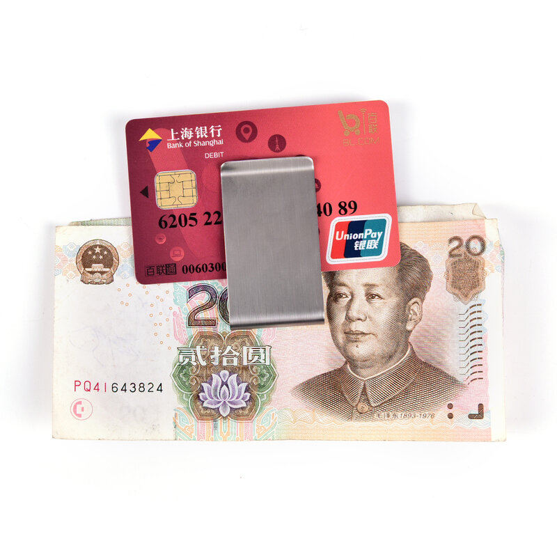 Novo 1PCS Prata Aço Inoxidável Magro Dupla Face Homens Mulheres Dinheiro Clipe Carteira Metal Cartão de Crédito Money Holder Grampo de Aço