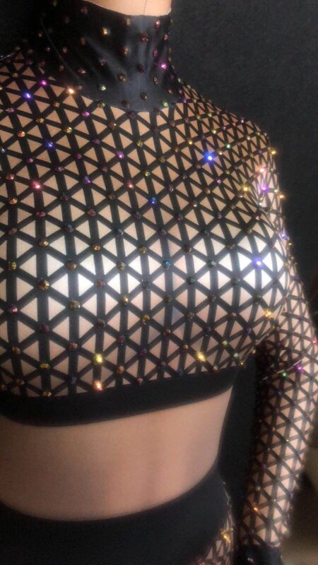 Для женщин сексуальная сцена Стразы спортивный костюм Djds сверкающими кристаллами вечерние ночной клуб одежда для сцены певица танцевальные блестящие костюмы на день рождения