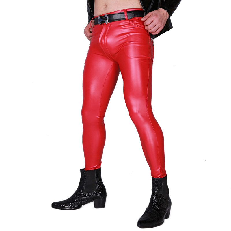 Model Terbaru Pakaian Tari Panggung PVC Pria Seksi Celana Pensil Kulit Imitasi Pakaian Legging Celana Ketat Klub Gay Pakaian Tari Mengkilap Erotis