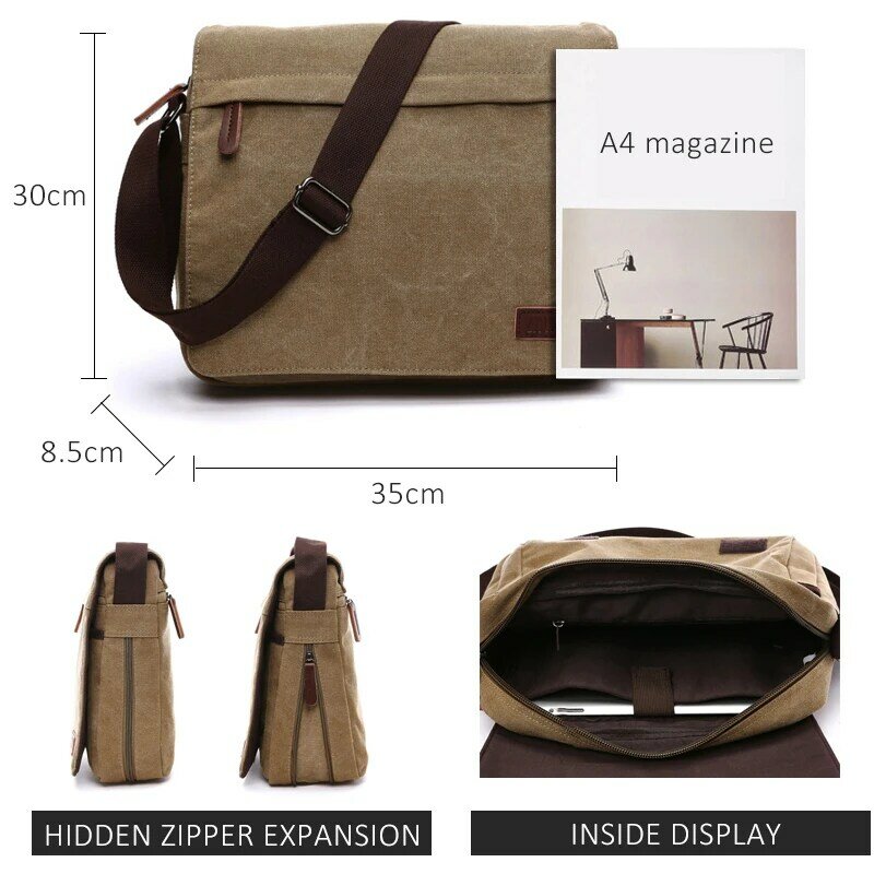 Scione bolsa mensageiro de lona sólida, bolsa de ombro casual portátil com fivela, tendência coreana, pacote simples para homens