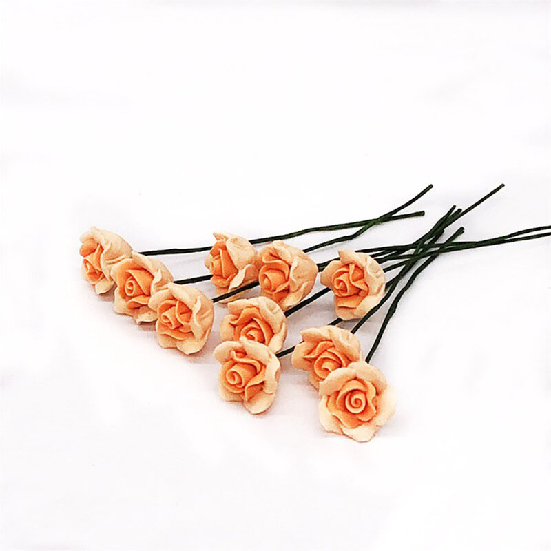 10Pcs 1/12 Dollhouse Miniature Accessories Mini Yellow Chinese Rose Simulation Flower Model Toy for Doll House Decoration