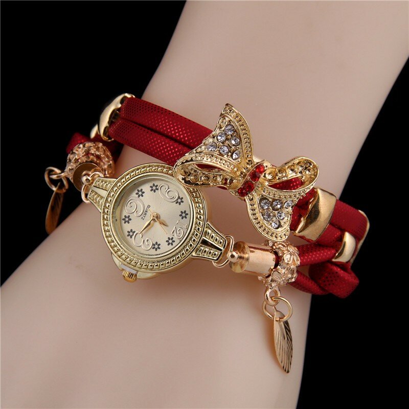Minhin borboleta retro pulseira relógios feminino adorável casamento quartzo relógios de pulso 6 cores strass delicado feminino relógios