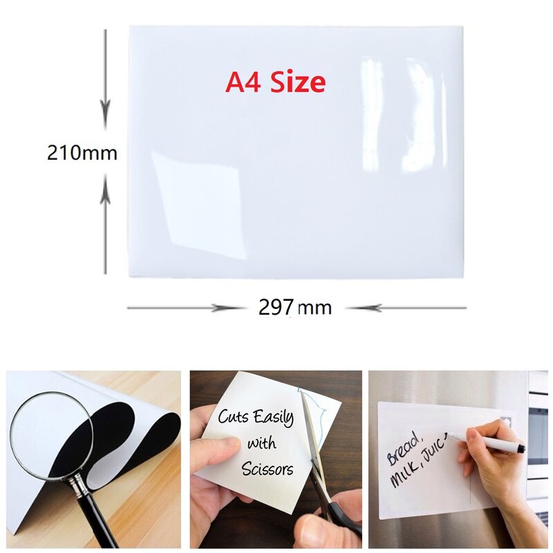 Pizarra blanca magnética de borrado en seco para nevera, tablero de grabación de dibujo para niños, almohadilla adhesiva para refrigerador, tamaño A4