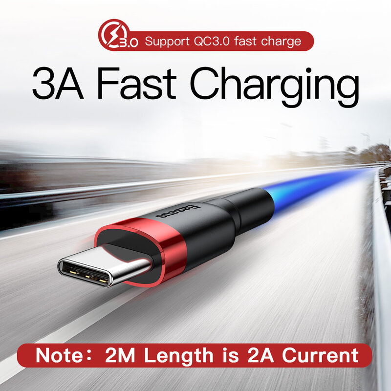 Baseus – câble USB type-c de 3m pour recharge rapide et transfert de données, cordon de chargeur usb-c pour Samsung S22 S10 Xiaomi POCO Huawei