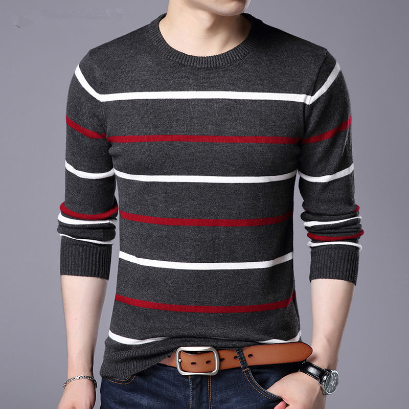 Мужской приталенный шерстяной пуловер, повседневный полосатый джемпер, сезон осень-зима 2024